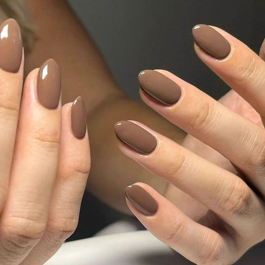 Re - usable Press on Nails - Milky Brown